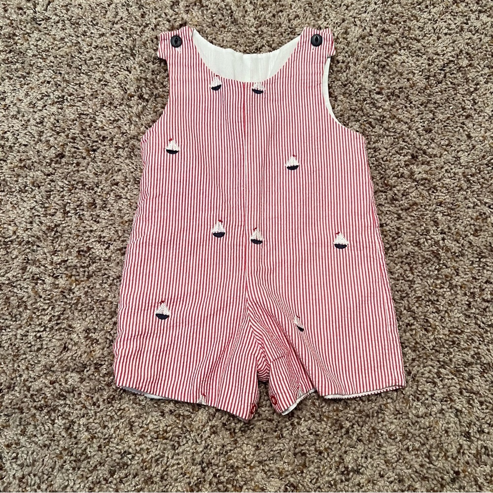 Glorimont Red Seersucker Shortall with Sailboats